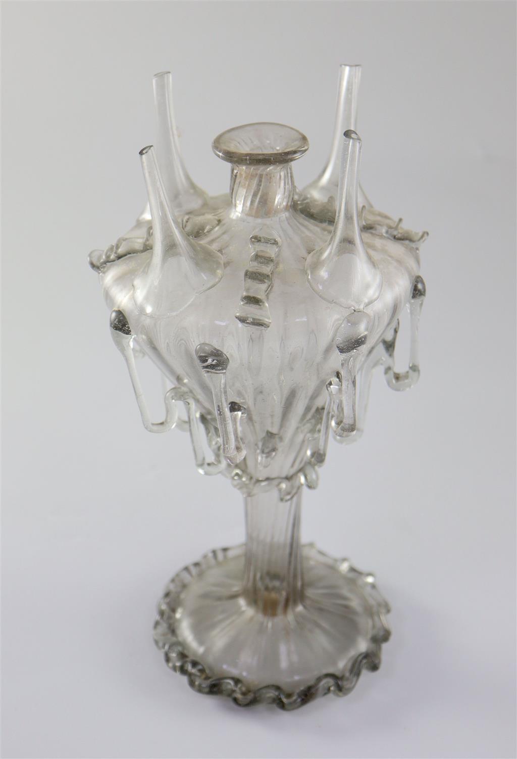 A Spanish glass rosewater sprinkler, almorratxa, 18th century, 27cm high